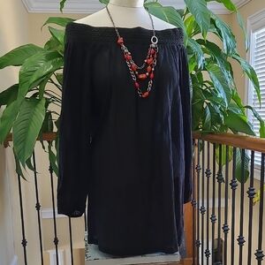 NEW Sexy Mini Dress or Tunic Top Laundry by Design Black Gauze Off-shoulder Larg